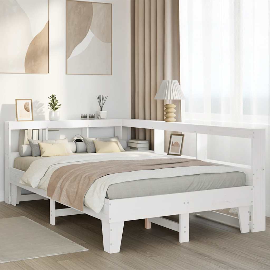 Cama com estante sem colchão 140x190 cm pinho maciço branco