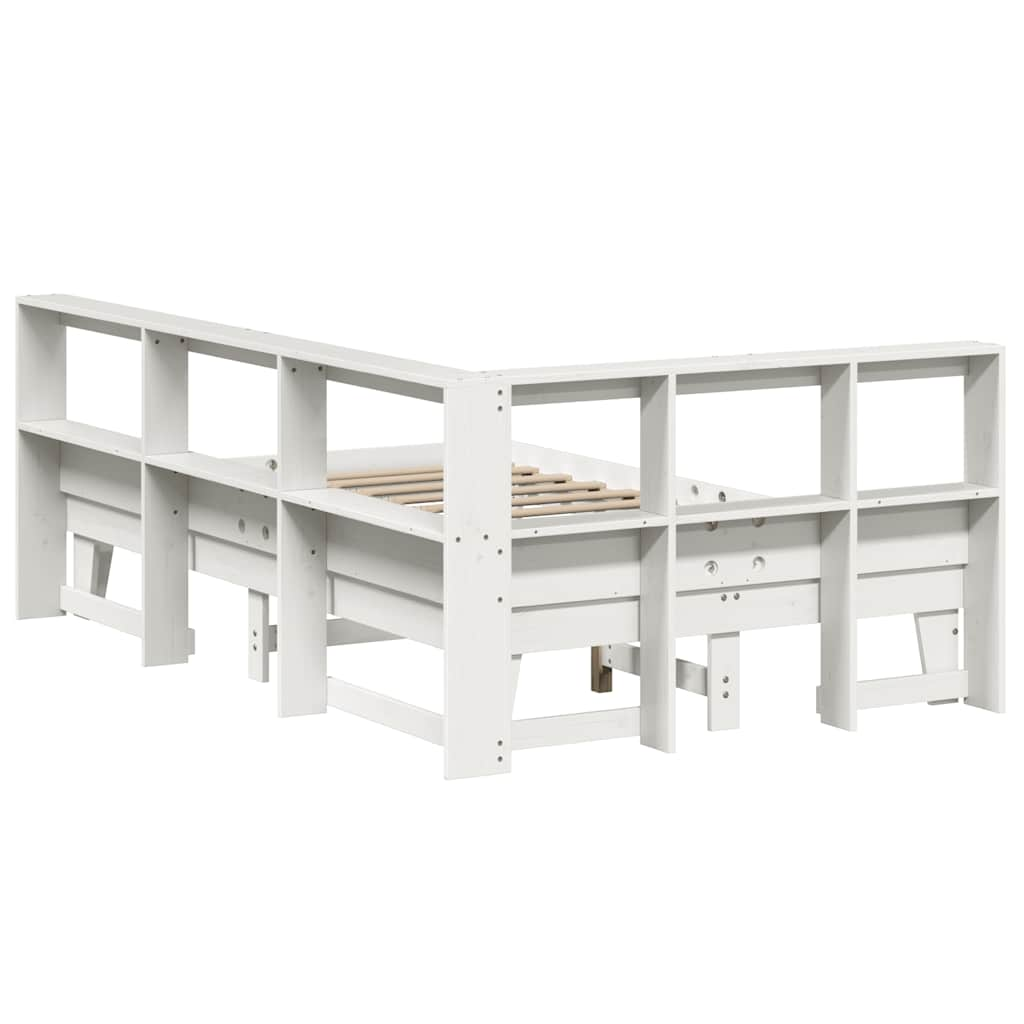 Cama com estante sem colchão 140x190 cm pinho maciço branco