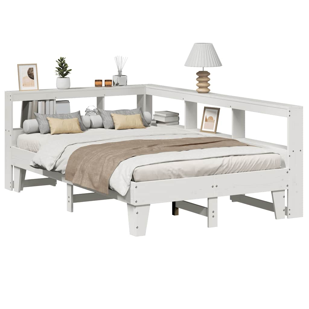 Cama com estante sem colchão 140x190 cm pinho maciço branco