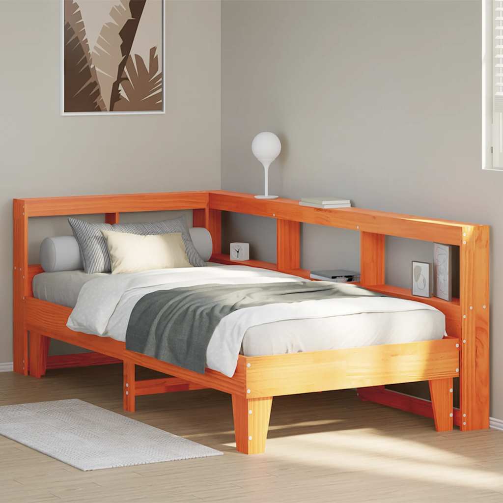 Cama com estante sem colchão 90x190cm pinho maciço castanho-mel