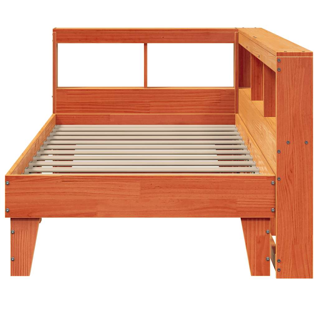 Cama com estante sem colchão 90x190cm pinho maciço castanho-mel