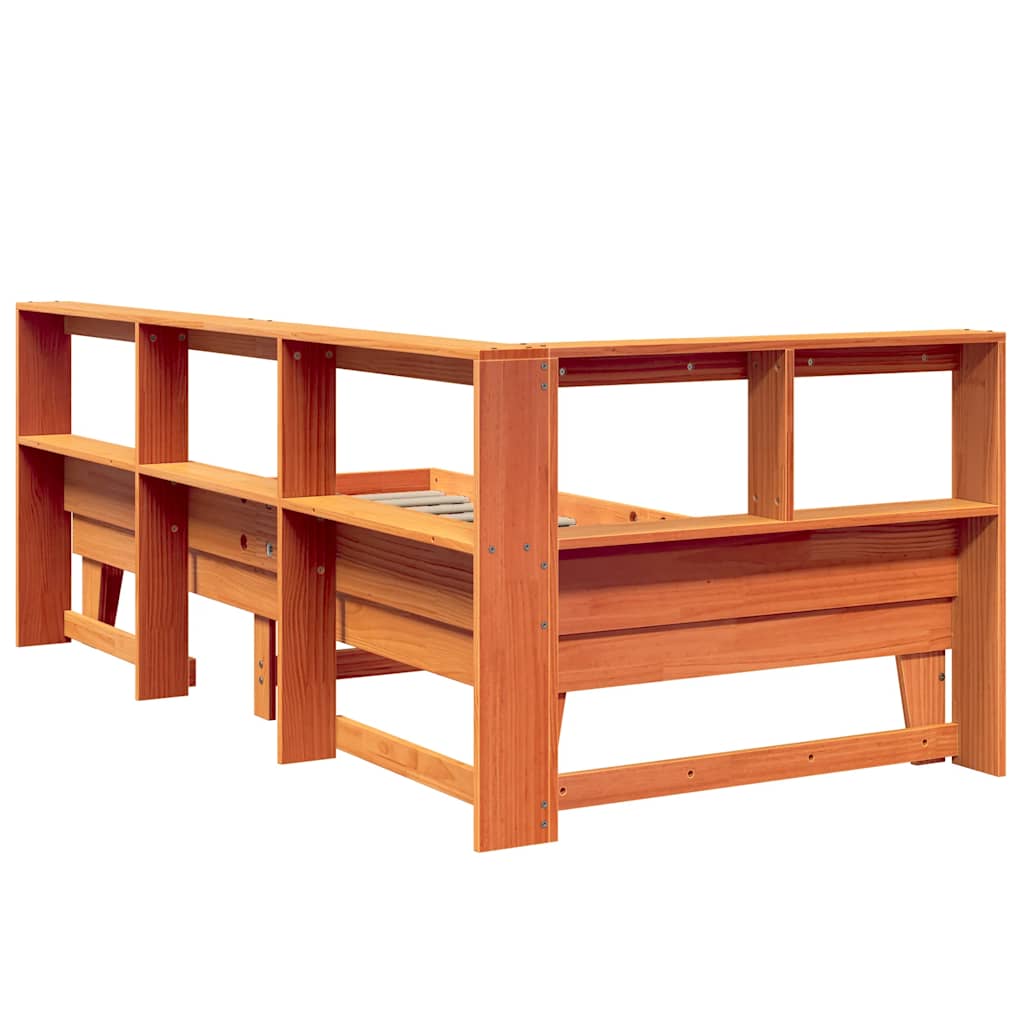 Cama com estante sem colchão 90x190cm pinho maciço castanho-mel