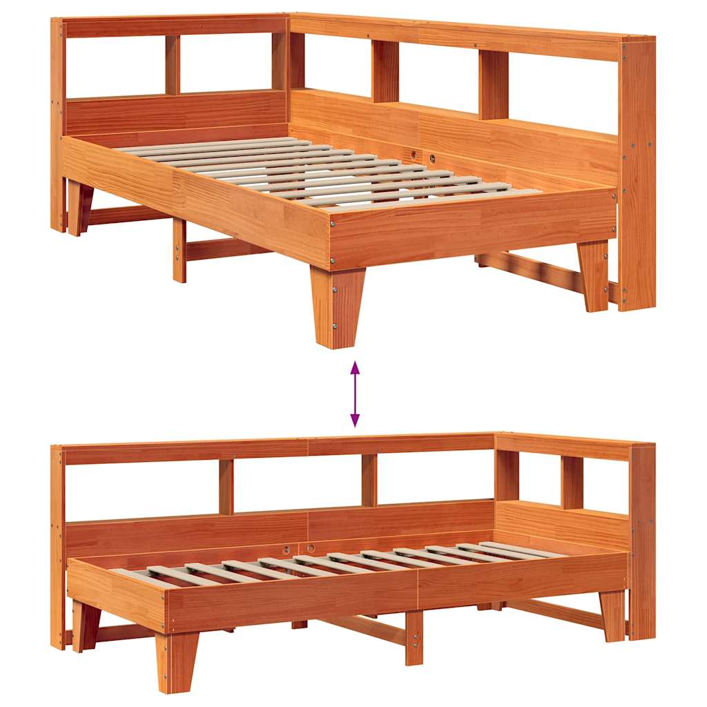 Cama com estante sem colchão 90x190cm pinho maciço castanho-mel