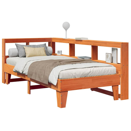 Cama com estante sem colchão 90x190cm pinho maciço castanho-mel