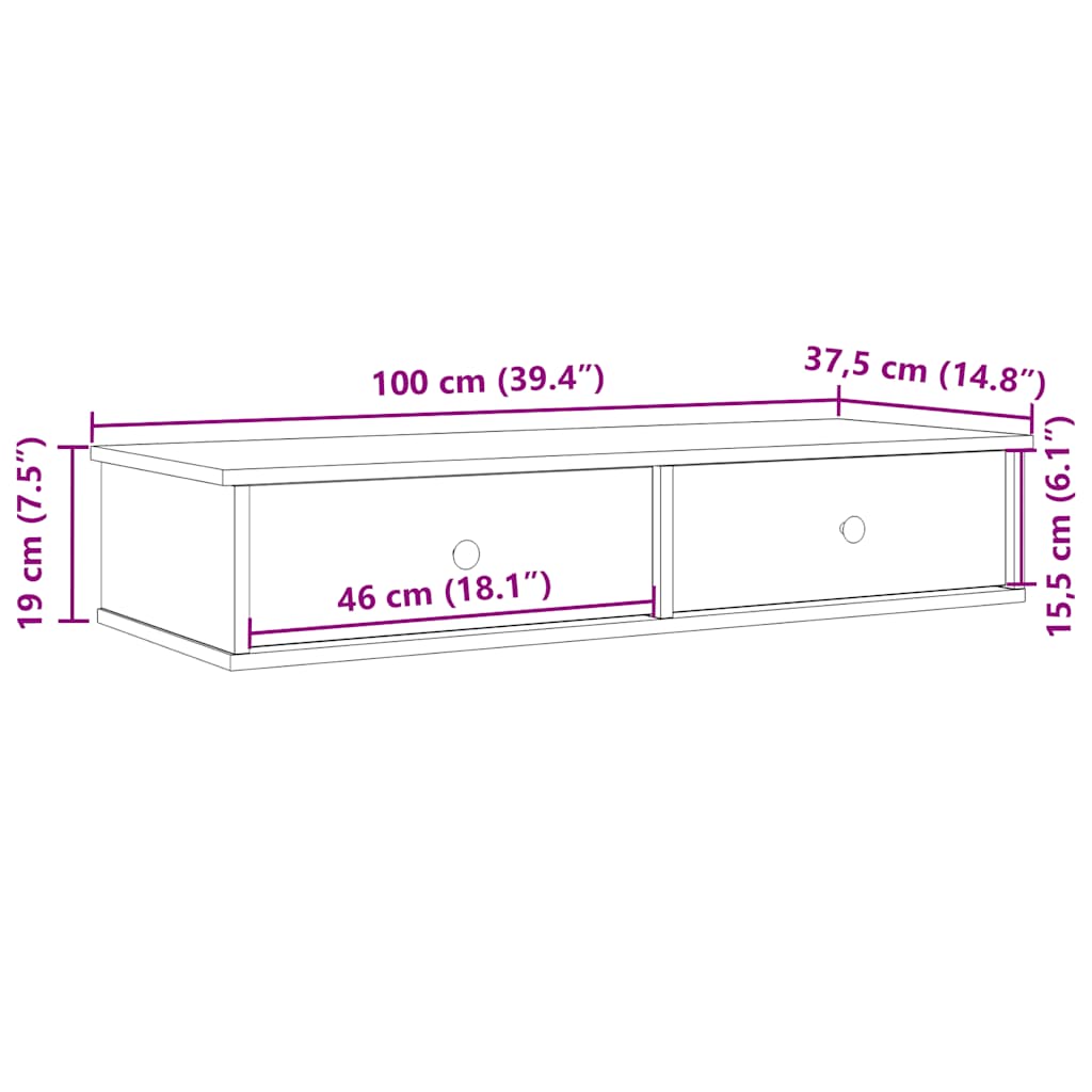 Prateleira parede c/ gavetas 100x37,5x19cm deriv.madeira branco