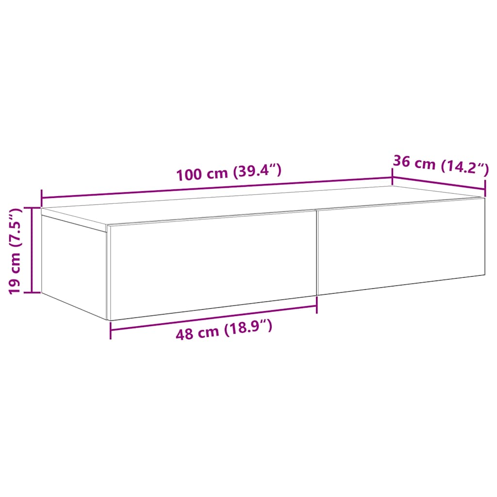 Prateleira parede c/ gavetas 100x36x19 cm deriv. madeira branco