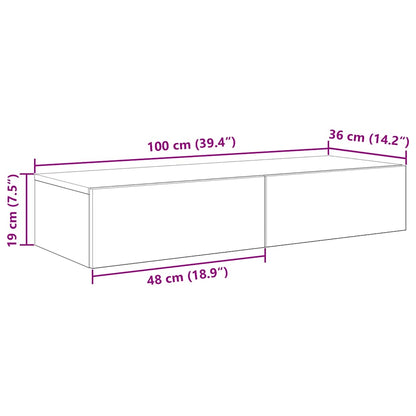 Prateleira parede c/ gavetas 100x36x19 cm deriv. madeira branco