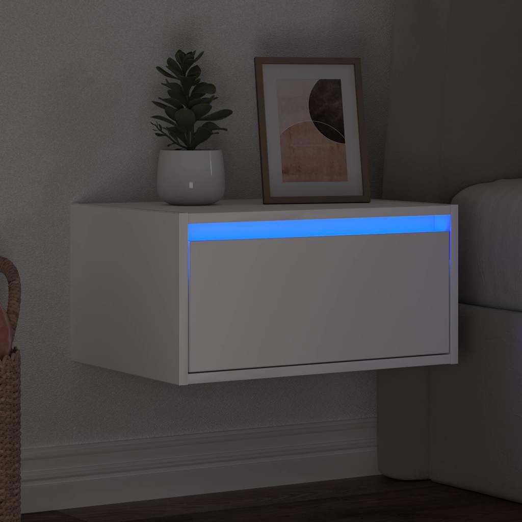 Mesa de cabeceira de parede com luzes LED branco