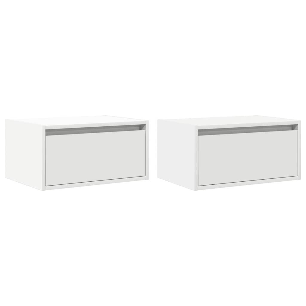 Mesas de cabeceira de parede com luzes LED 2 pcs branco