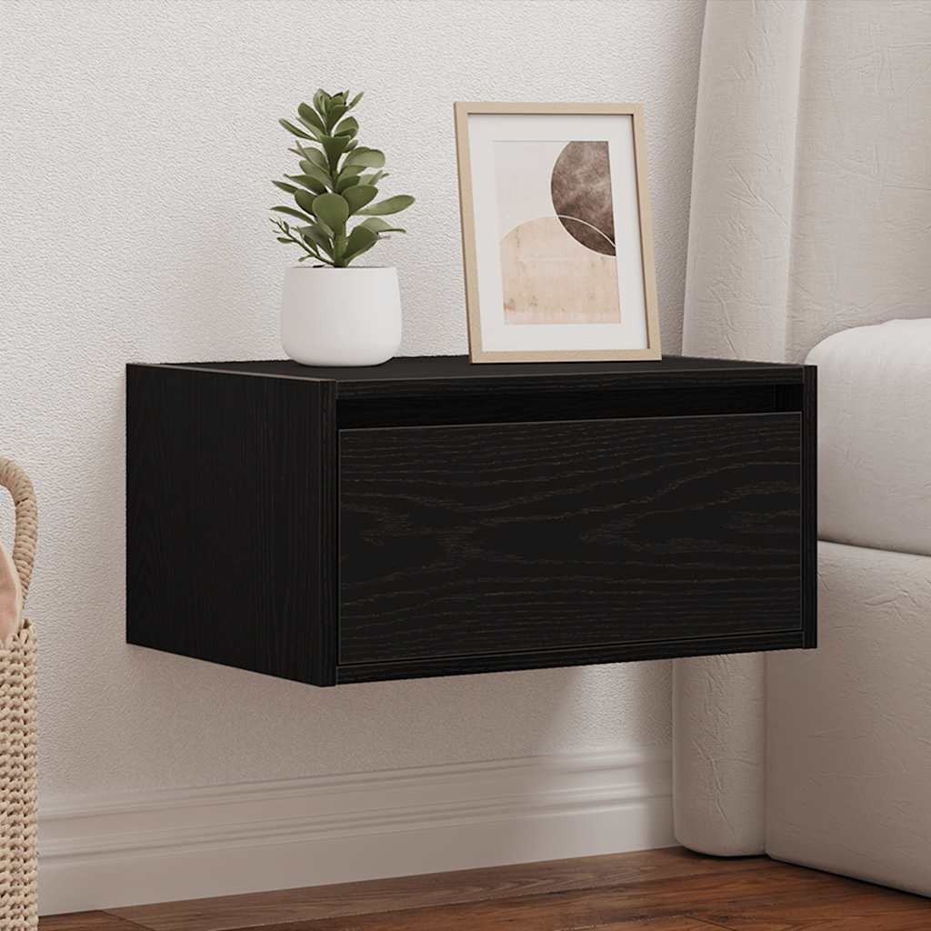 Mesa de cabeceira de parede com luzes LED carvalho preto