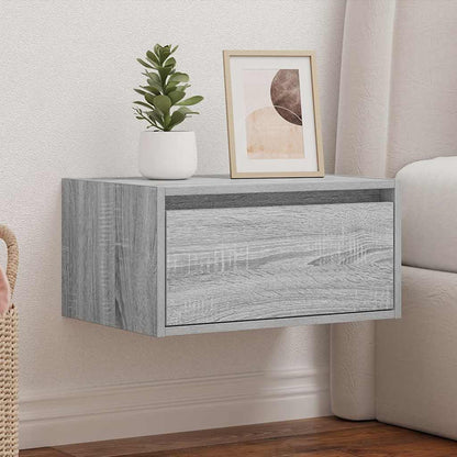 Mesa de cabeceira de parede com luzes LED cinzento sonoma