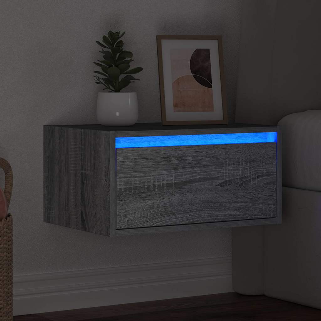 Mesa de cabeceira de parede com luzes LED cinzento sonoma