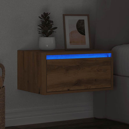 Mesa de cabeceira de parede com luzes LED carvalho artesanal