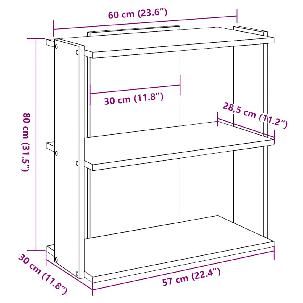 Estante 3 camadas betão 60x30x80 cm madeira trabalhada cinzento