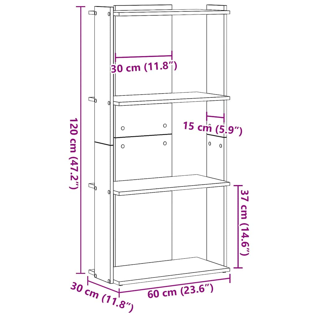 Estante 3-Tier Branco 60x30x120 cm Madeira Engenheirada