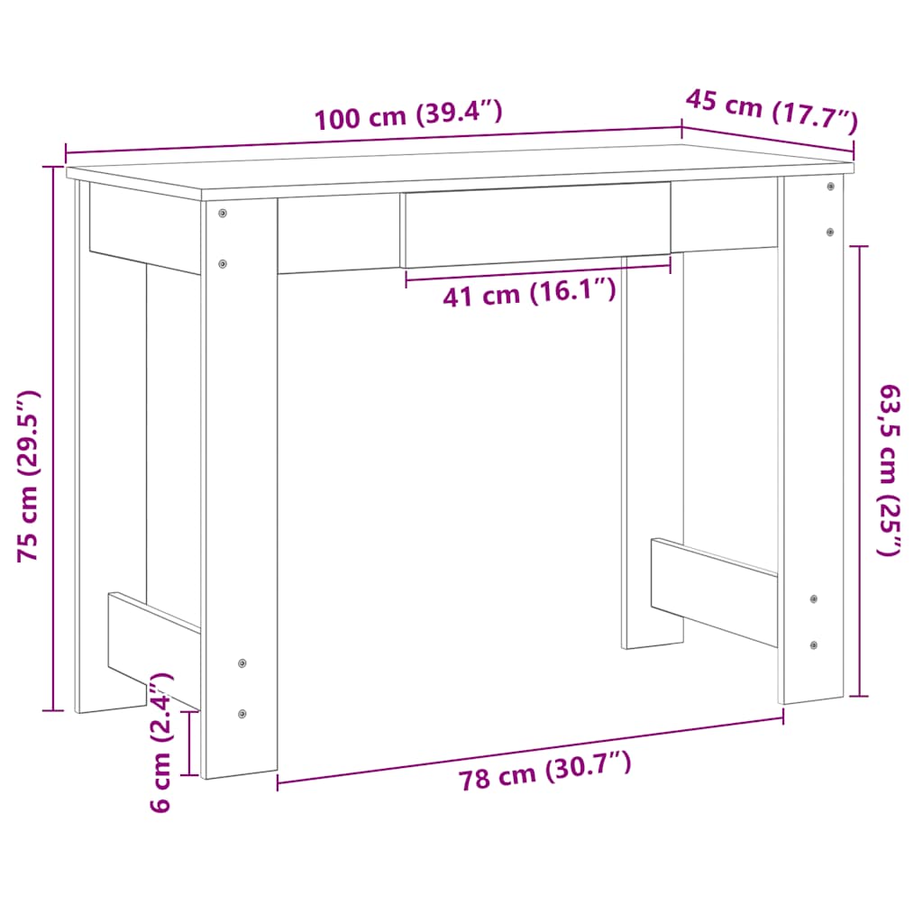 Secretária 100x45x75 cm derivados de madeira branco