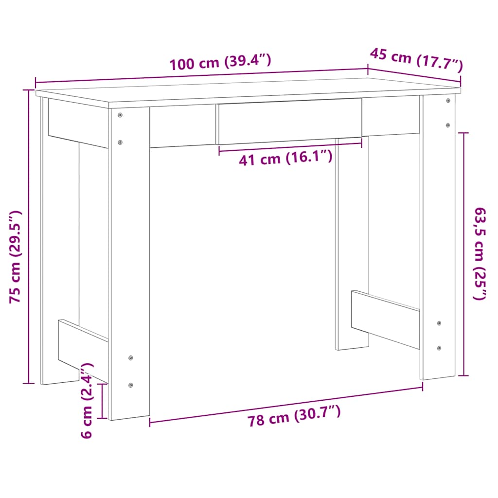 Secretária 100x45x75 cm derivados de madeira cinzento cimento