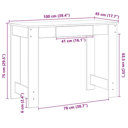 Secretária 100x45x75 cm derivados de madeira cinzento cimento