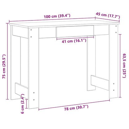 Secretária 100x45x75cm derivados de madeira cor cinzento sonoma