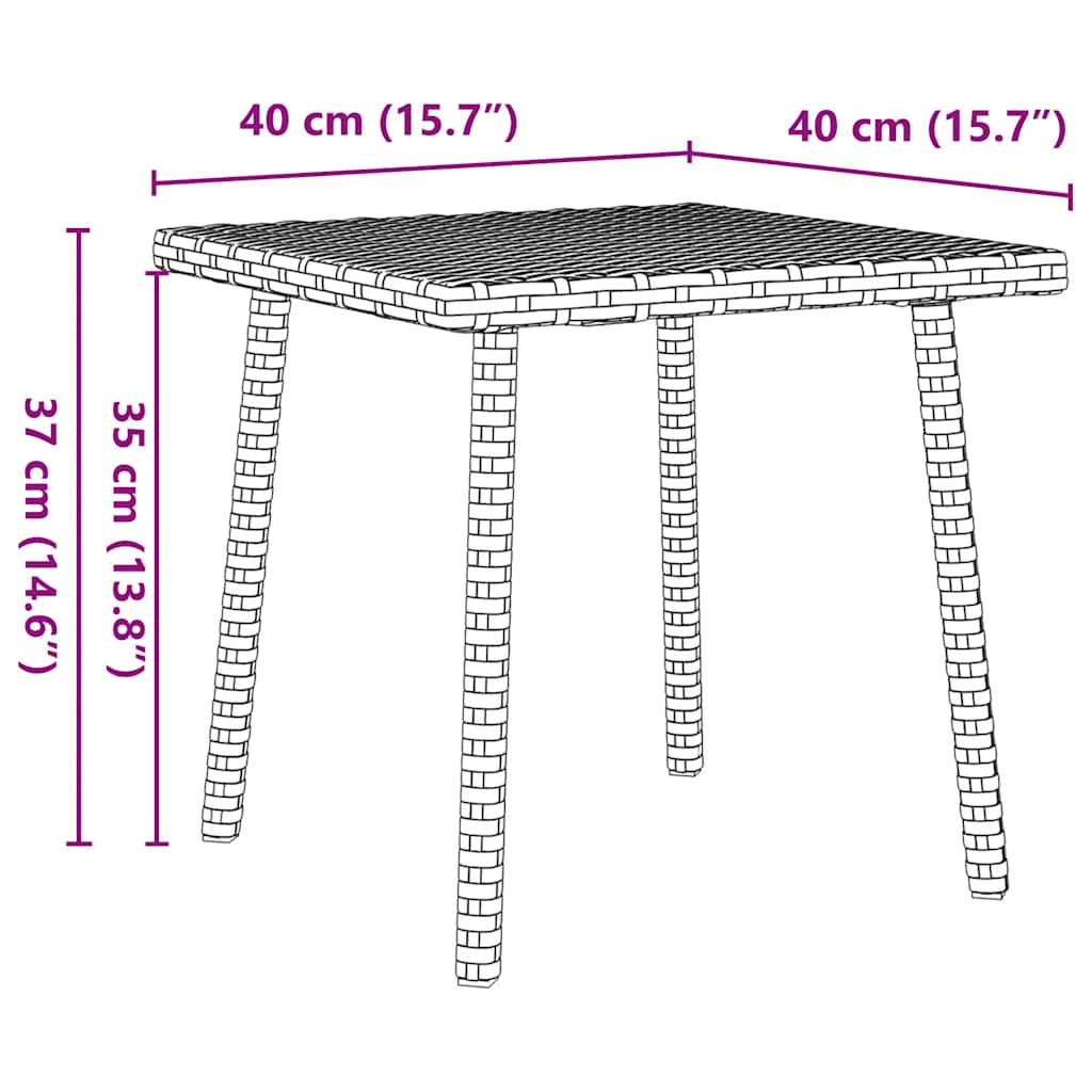 Mesa de centro de jardim retangular 40x40x37 cm vime PE preto