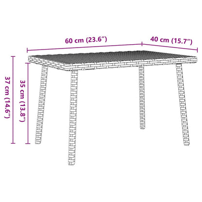 Mesa de centro de jardim retangular 60x40x37cm vime PE cinzento