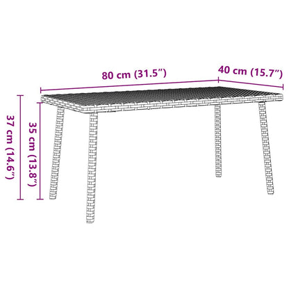 Mesa de centro de jardim retangular 80x40x37cm vime PE castanho