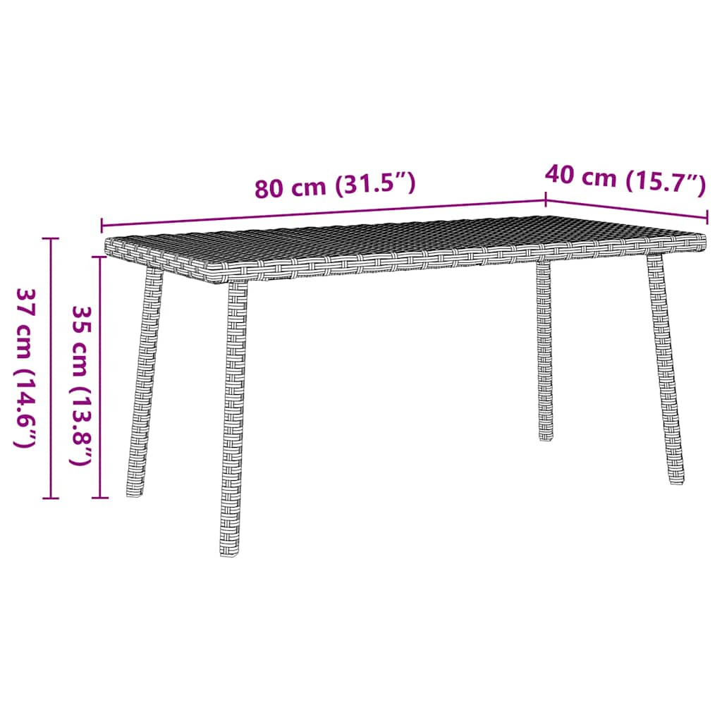 Mesa de centro de jardim retangular 80x40x37 cm vime PE