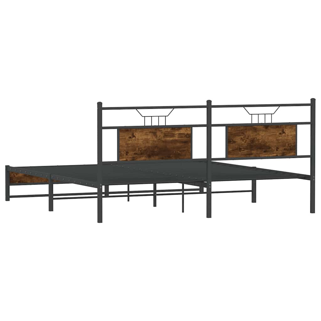 Estrutura de cama sem colchão 183x213cm metal carvalho fumado