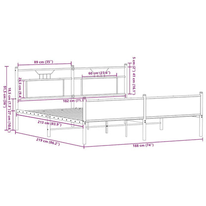 Estrutura de cama sem colchão 183x213cm metal carvalho fumado