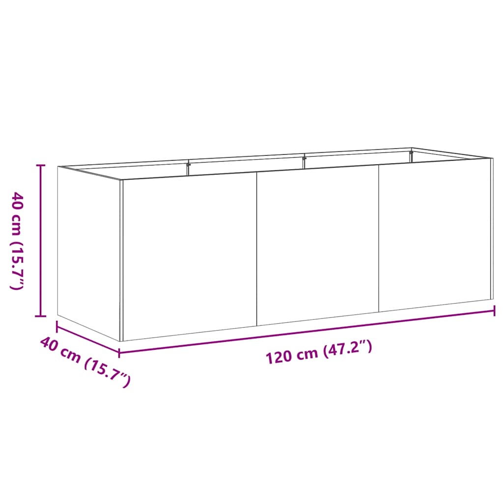 Vaso floreira 120x40x40 cm aço laminado a frio branco