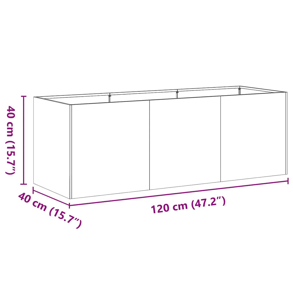 Floreira enferrujada 120x40x40 cm aço resistente