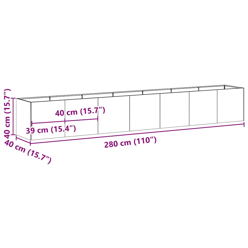 Vaso floreira 280x40x40 cm aço laminado a frio branco