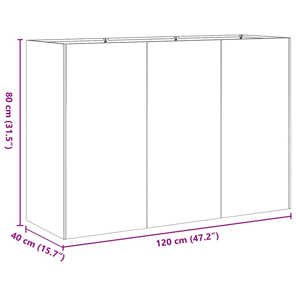 Vaso floreira 120x40x80 cm aço laminado a frio verde