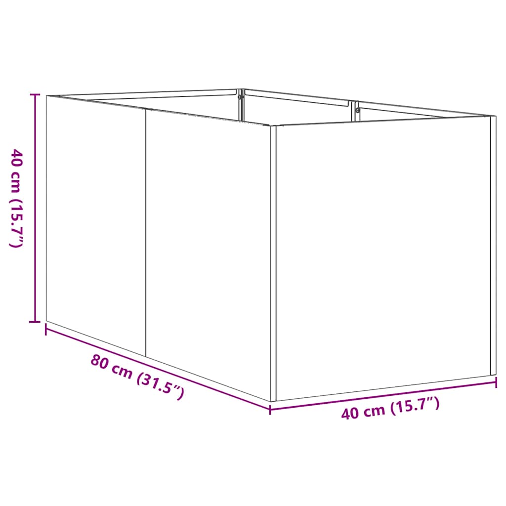 Vaso/floreira 40x80x40 cm aço laminado a frio preto