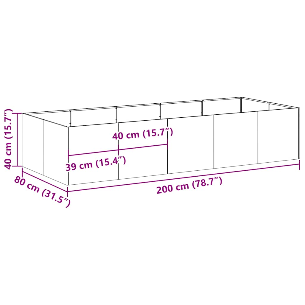 Floreira enferrujada 200x80x40 cm aço resistente