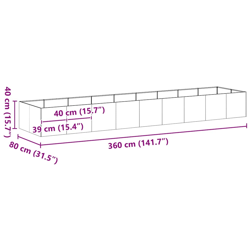 Vaso floreira 360x80x40 cm aço branco