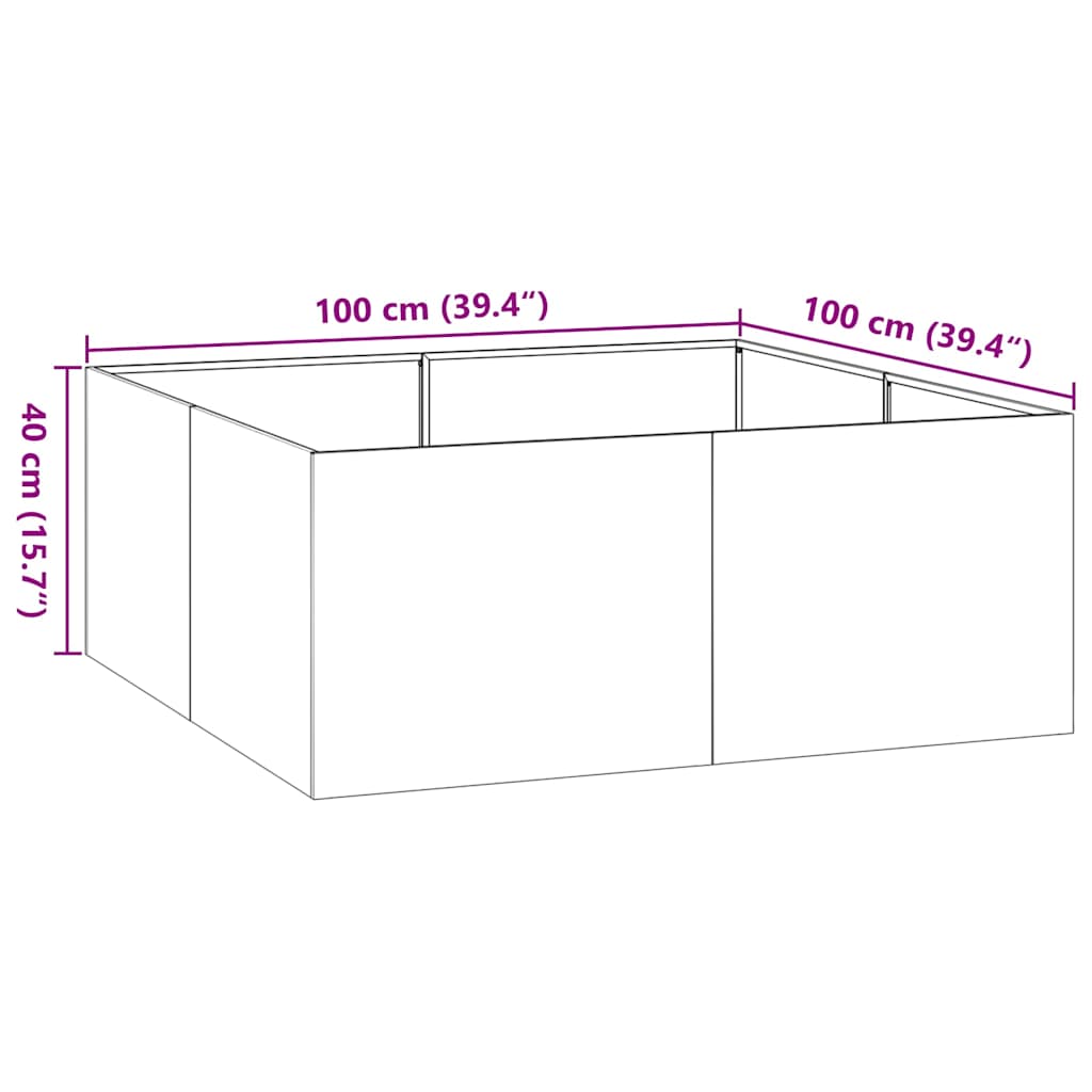 Vaso floreira 100x100x40 cm aço verde azeitona