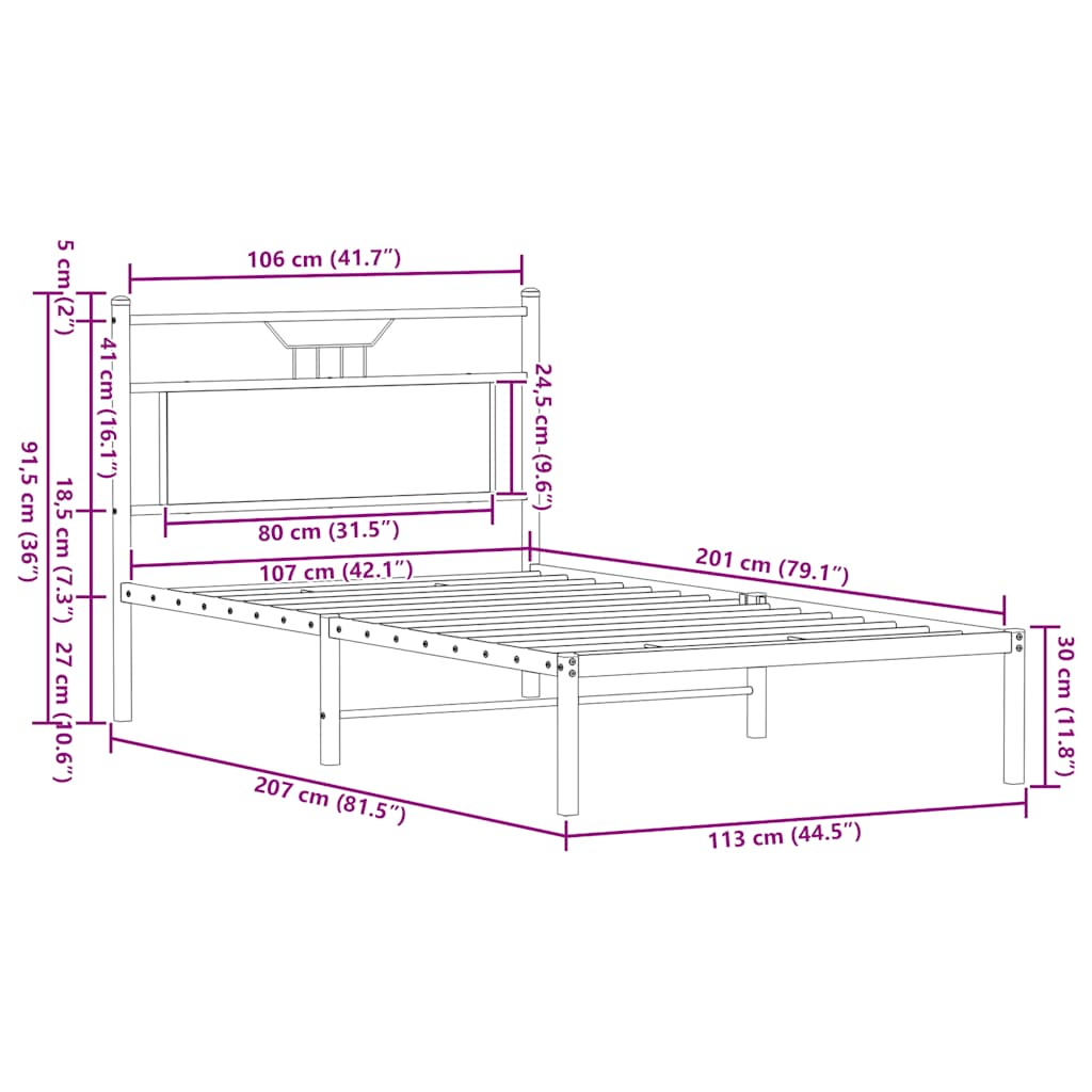 Estrutura de cama sem colchão 107x203 cm carvalho sonoma