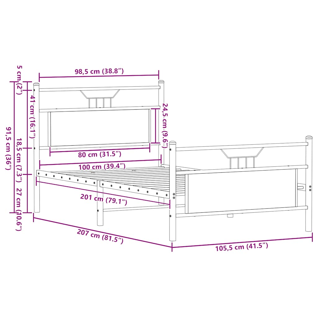 Estrutura de cama sem colchão 107x203 cm carvalho sonoma