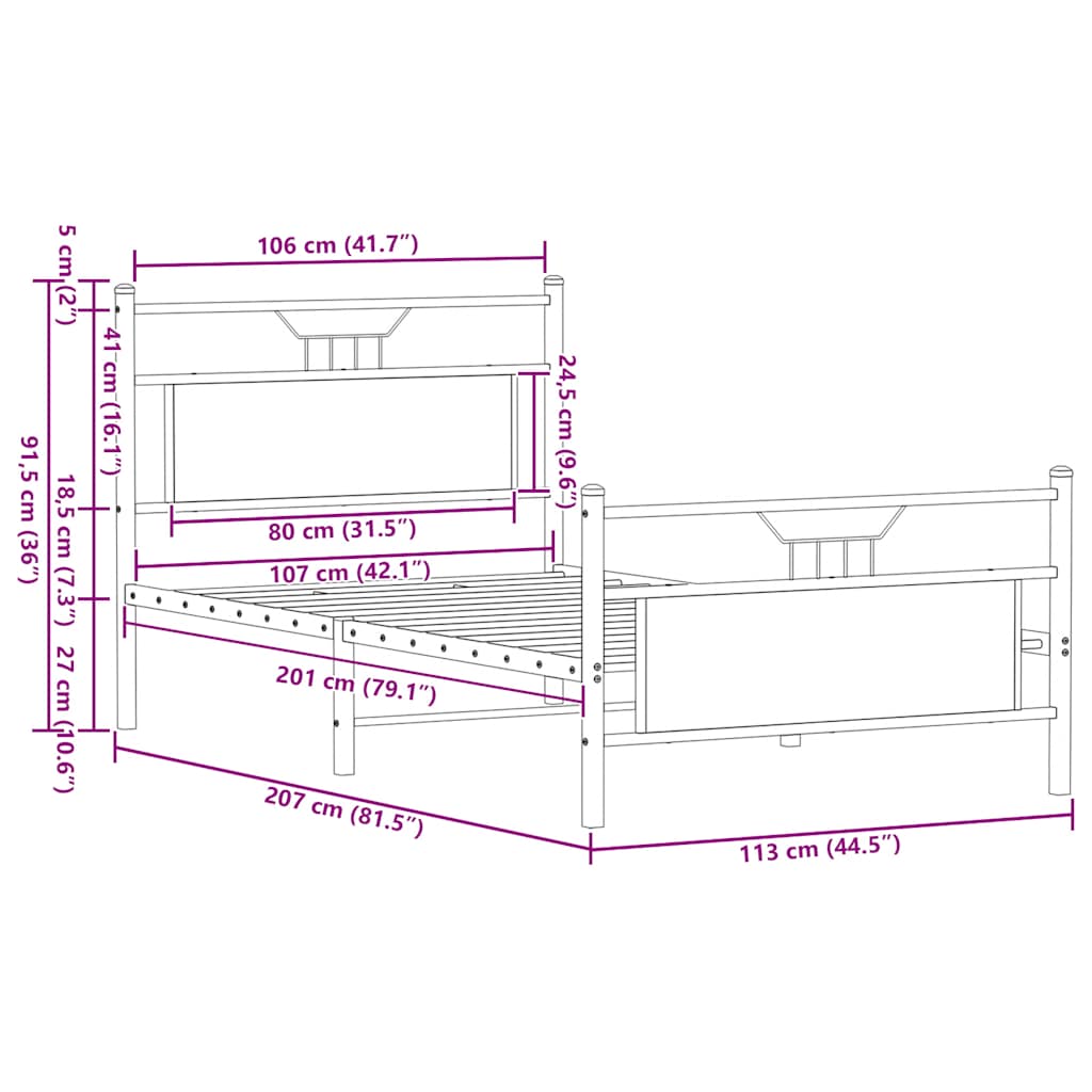 Estrutura de cama sem colchão 107x203 cm carvalho castanho