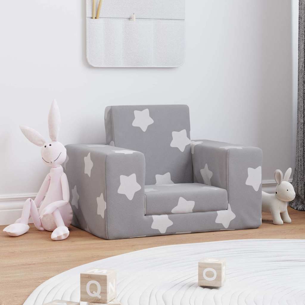 Sofá-cama infantil de c/ estrelas pelúcia cinzento-claro