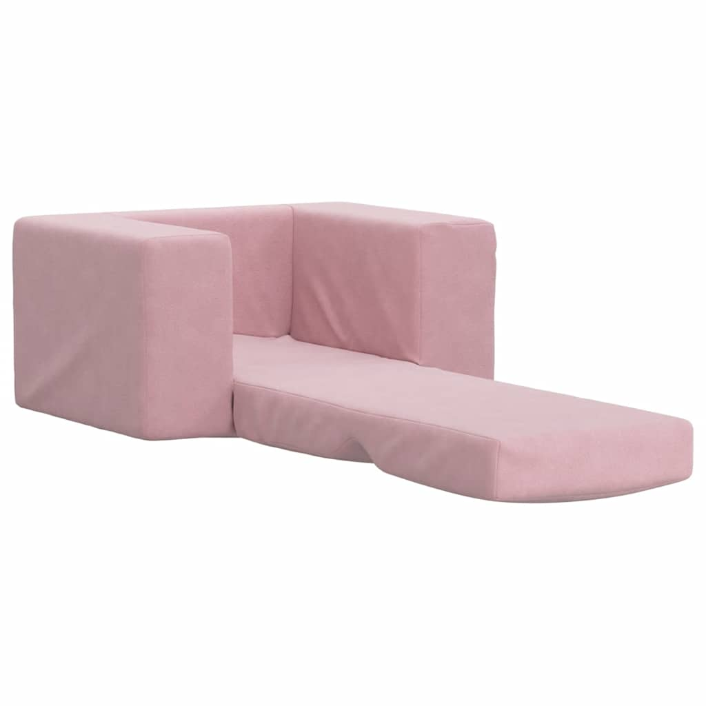 Sofá-cama infantil de pelúcia rosa