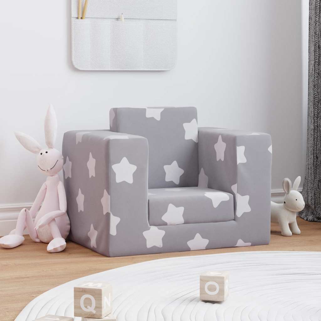 Sofá-cama infantil de c/ estrelas pelúcia cinzento-claro