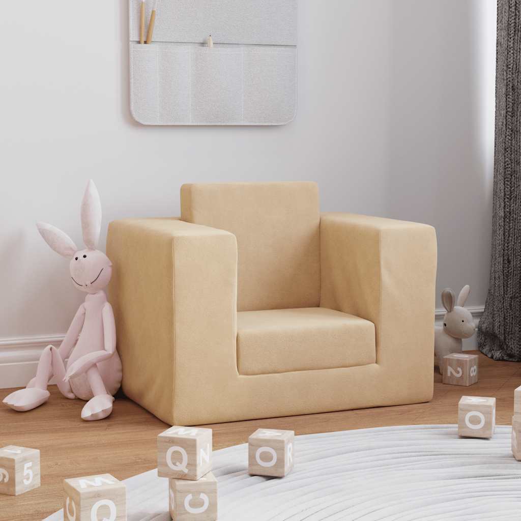 Sofá-cama infantil pelúcia macia cor creme