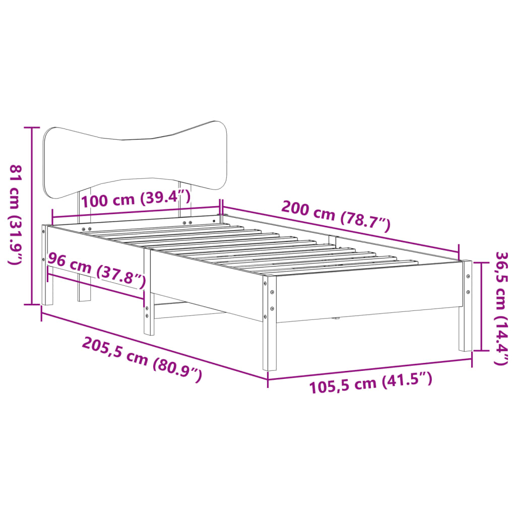 Cama sem colchão 100x200 cm madeira de pinho maciça