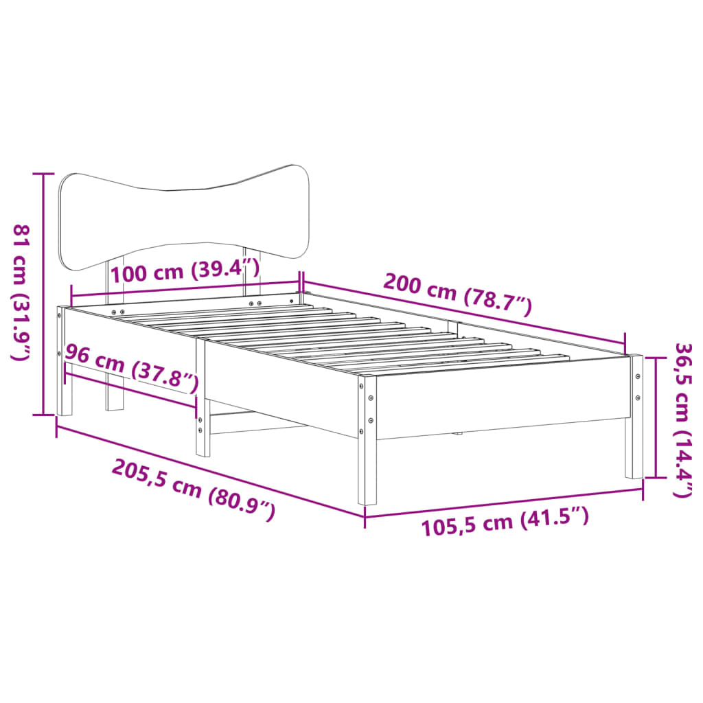 Cama sem colchão 100x200 cm pinho maciço castanho-mel