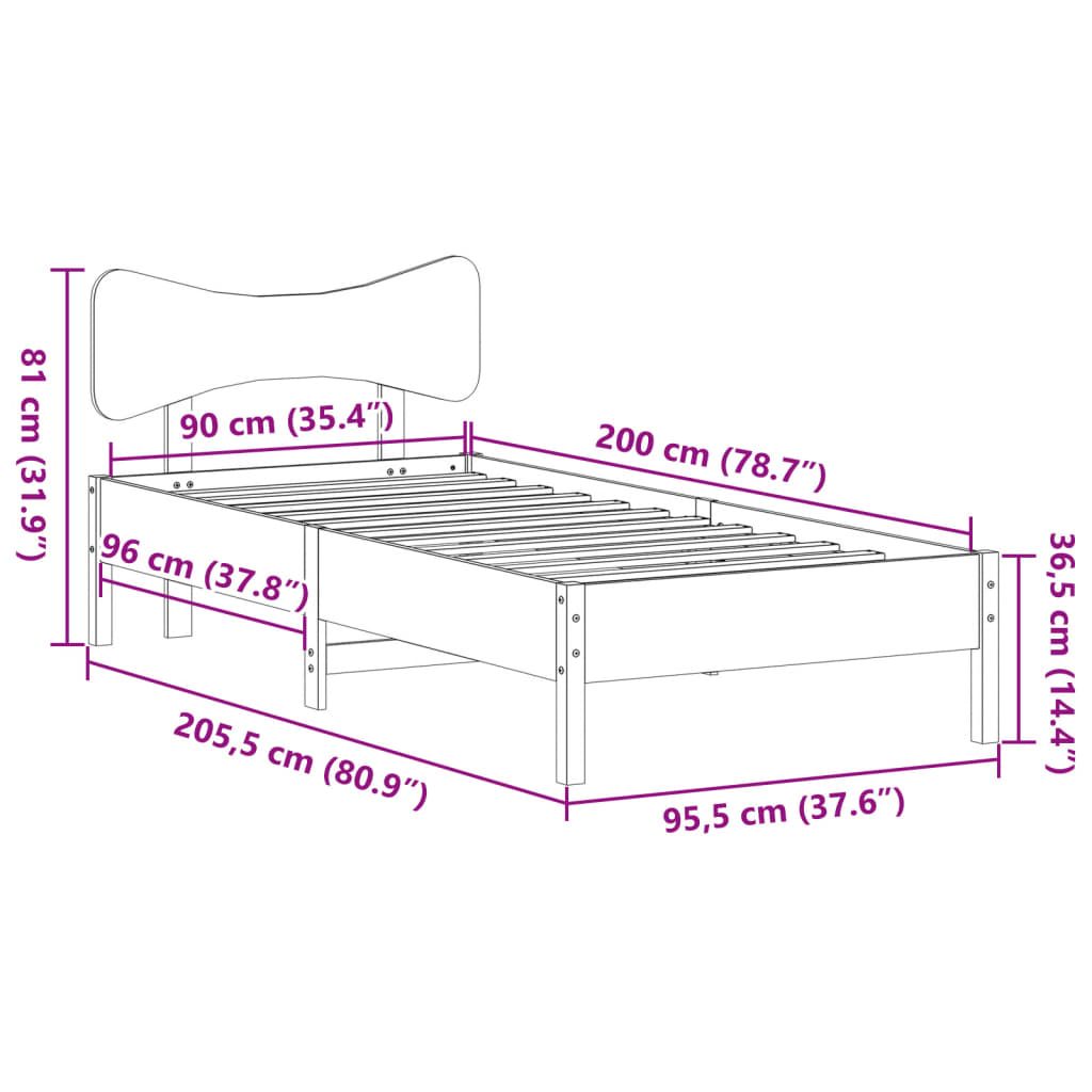 Cama sem colchão 90x200 cm pinho maciço castanho-mel