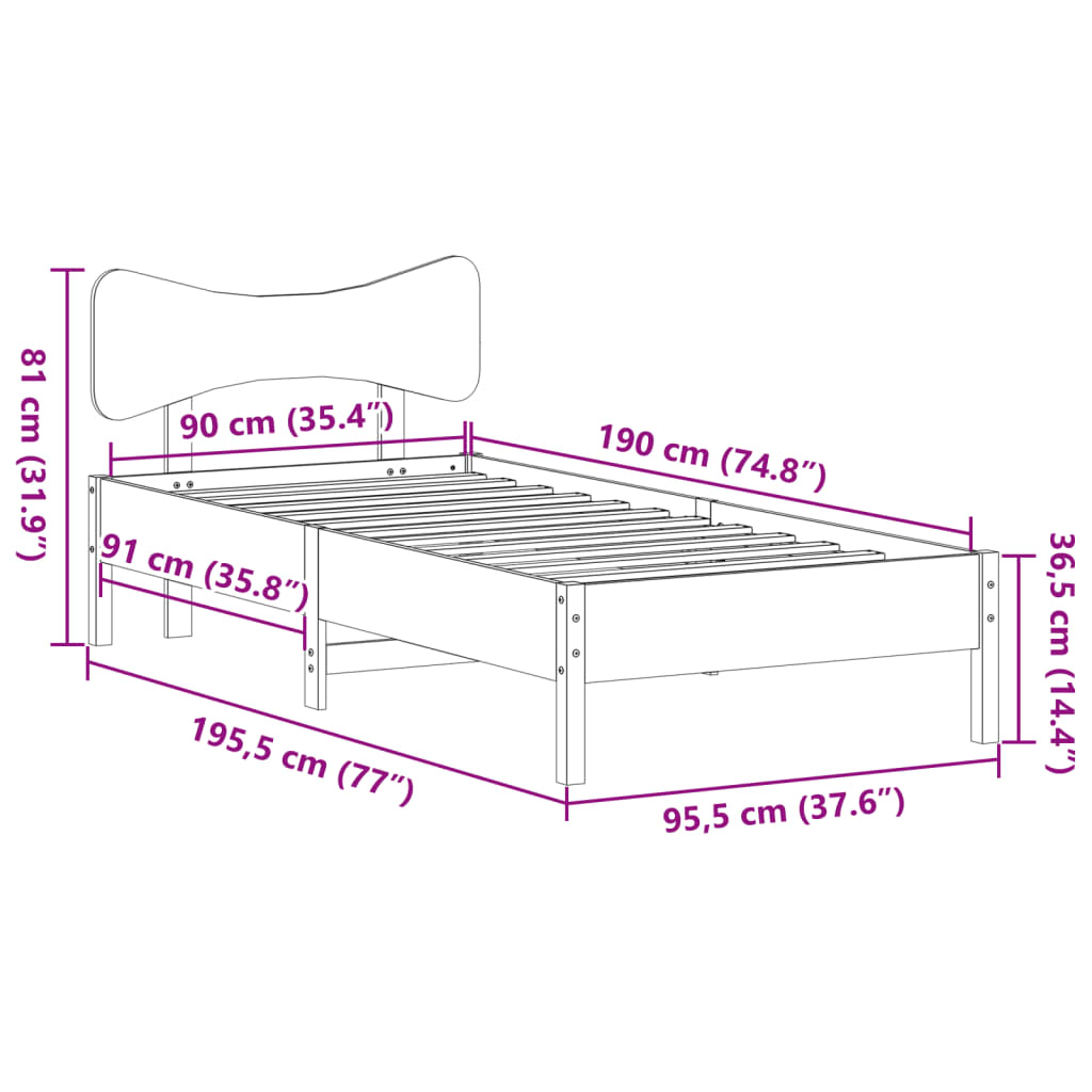 Cama sem colchão 90x190 cm madeira de pinho maciça