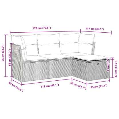 4 pcs conjunto de sofás para jardim c/ almofadões vime PE preto