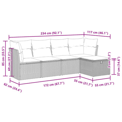 5 pcs conjunto sofás de jardim com almofadões vime PE preto